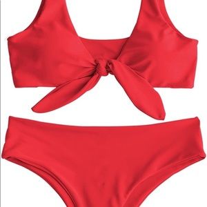 ZAFUL Womens Solid Color Strap Padded Front Knot Bikini Set